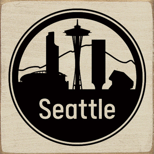 Seattle with Skyline - Wood Sign 7x7