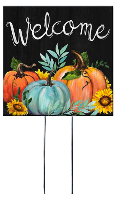 Welcome - Multicolor Pumpkins - Square Outdoor Standing Lawn Sign 8x8
