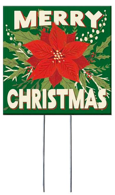 Merry Christmas With Poinsettia - Square Outdoor Standing Lawn Sign 8x8