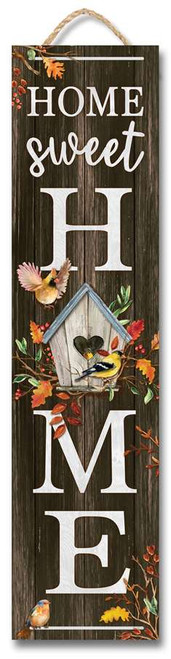 Home Sweet Home With Birdhouse And Fall Leaves - Outdoor Standing Lawn Sign 6x24