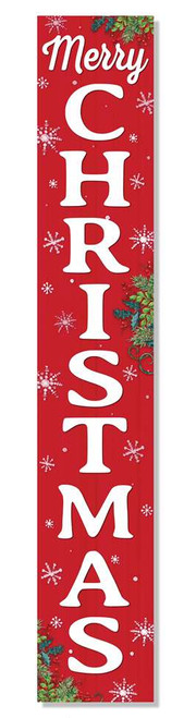 Merry Christmas - Red With Snowflakes - Tall Outdoor Porch Sign 8x47