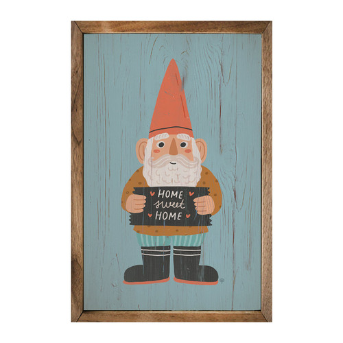 Gnome Holding Home Sweet Home Sign - Wood Framed Sign