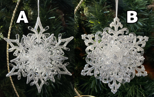 Glitter Snowflake Plastic Ornament 4.5 inches Two Assorted Sold Separately