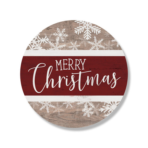 Merry Christmas with Snowflakes - Wood Round Sign