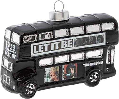 The Beatles Let It Be Bus Onyx Black and Silver Tone 4 Inches Glass Ornament