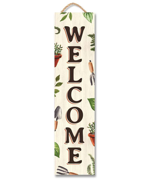 Welcome with Garden Tools and Plants - Outdoor Standing Lawn Sign 6x24in.