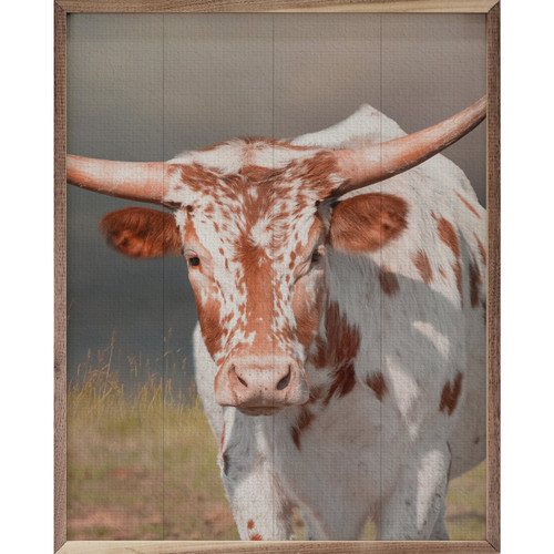 Speckled Longhorn Cow - Wood Framed Art - Multiple Sizes