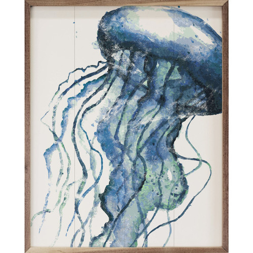 Watercolor Blue Jellyfish - Wood Framed Art - Multiple Sizes