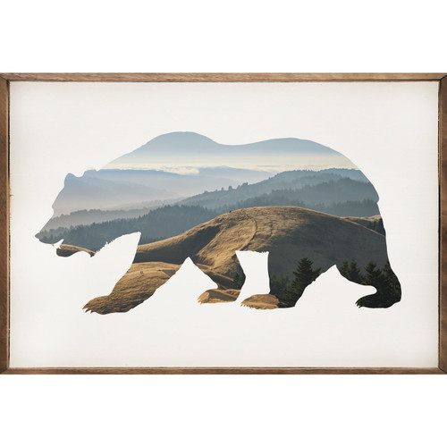 Bear with California Mountains - Wood Framed Art - Multiple Sizes