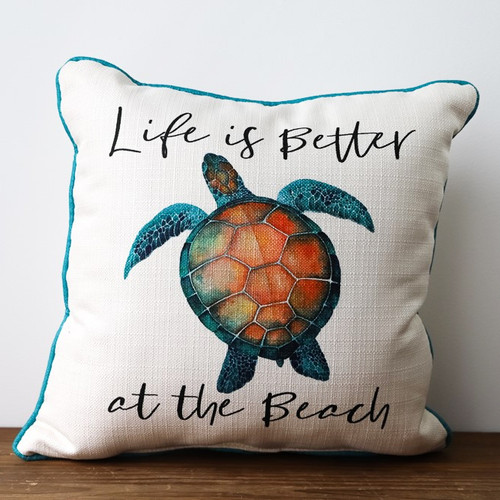 Life Is Better At The Beach with Sea Turtle - Square Pillow