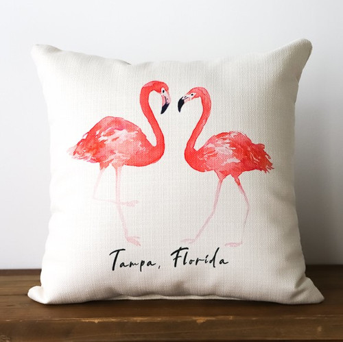 Pink Flamingos with Custom Location Square Pillow