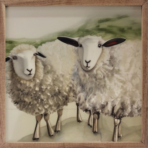 Two Sheep - Wood Framed Art - Multiple Sizes