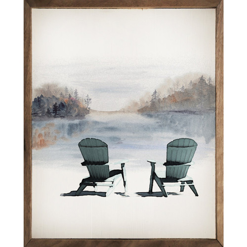 Chairs On The Lake - Wood Framed Art - Multiple Sizes