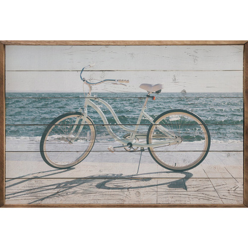 Bike Along The Beach - Wood Framed Art - Multiple Sizes