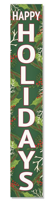 Happy Holidays with Greenery & Birch - Tall Outdoor Porch Sign 8x47in.
