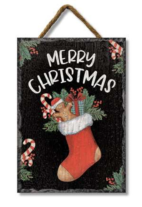 Merry Christmas with Stocking - Outdoor Hanging Sign 8x11in.