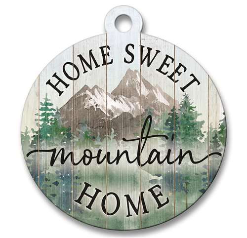 Home Sweet Mountain Home with Mountain Range - Large Wooden Door Hanging Sign For Front Door Or Porch 19x21in.