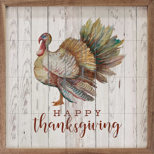Happy Thanksgiving with beautiful colorful Turkey artwork on Wood Framed Sign