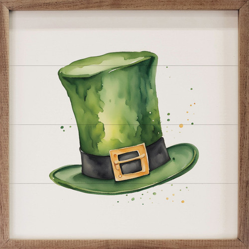 Leprechaun Hat in Watercolor Style Irish St Patrick's Day Wood Framed Sign