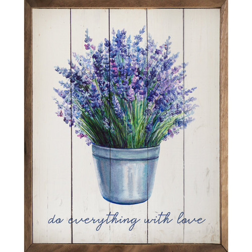 Do Everything With Love with pot of lavender on Wood Framed Sign