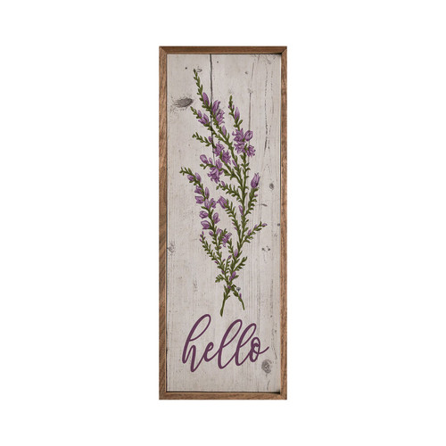 Hello with Lavender Flowers on Wood Framed Sign