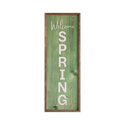 Welcome Spring - green and white on Wood Framed Sign