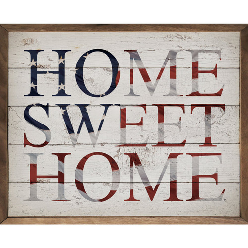 Home Sweet Home with American Flag on Wood Framed Sign