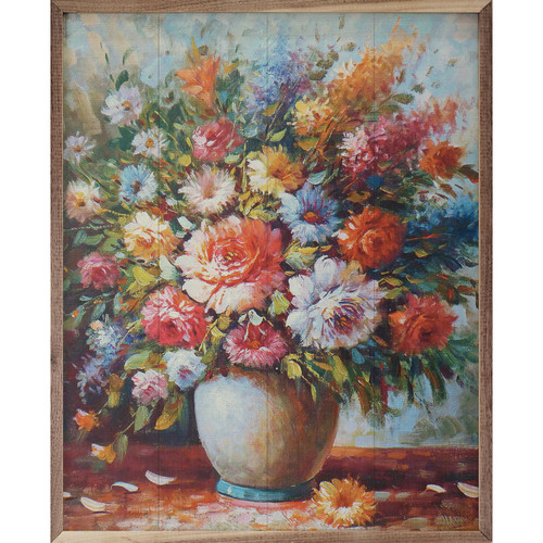 Colorful Bright Pastel Florals Bouquet In Vase Wood Framed Art Decor