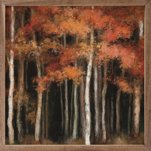 Autumn trees in the woods on Wood Framed Sign - October Woods By Julia Purinton