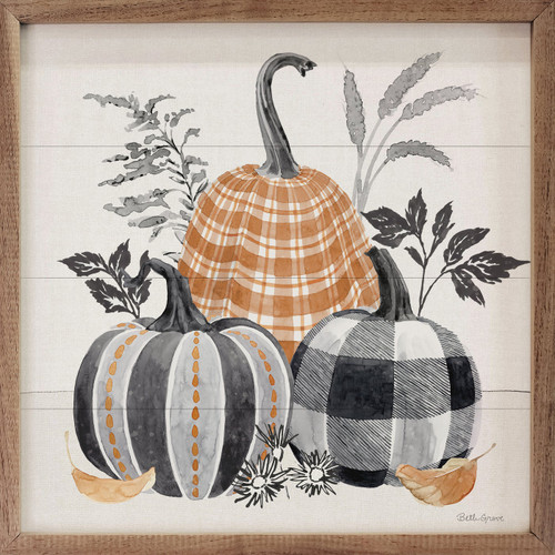 Pumpkins with Autumnal Patterns - Wood Framed Sign - Multiple Sizes