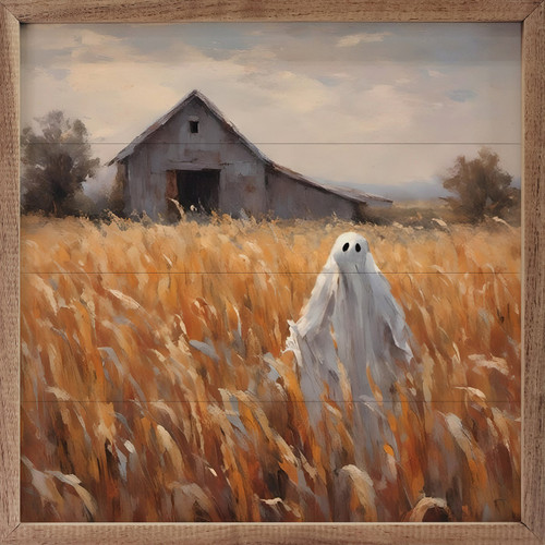 Ghost haunting the fields of a farm on Wood Framed Sign