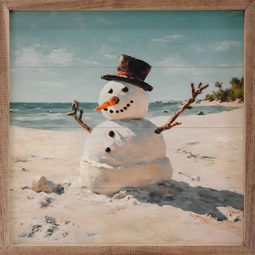 Beach Snowman - Winter Wood Framed Sign - Multiple Sizes Beach Snowman - Winter Wood Framed Sign - Multiple Sizes
