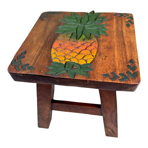 Pineapple Sturdy Wood Stool For Children or Adults 10x10.5x10 | Step Stool Hand Carved and Painted Solid Acacia Hardwood