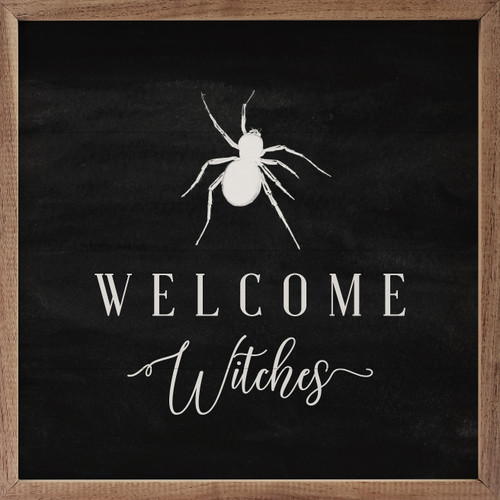 Welcome Witches with Spider - Spooky Halloween Wood Framed Sign