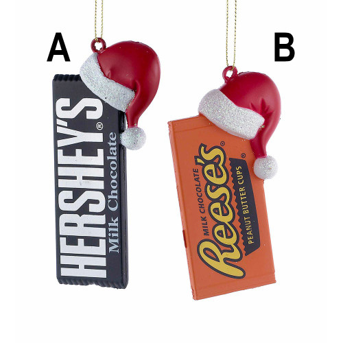 Hershey's Bar or Reese's Peanut Butter Cups With Santa Hat Ornament