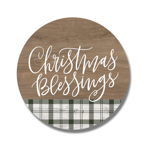 Christmas Blessings Wood and Plaid Circle Sign