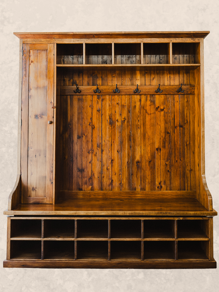 90 inch reclaimed wood mudroom organizer bench