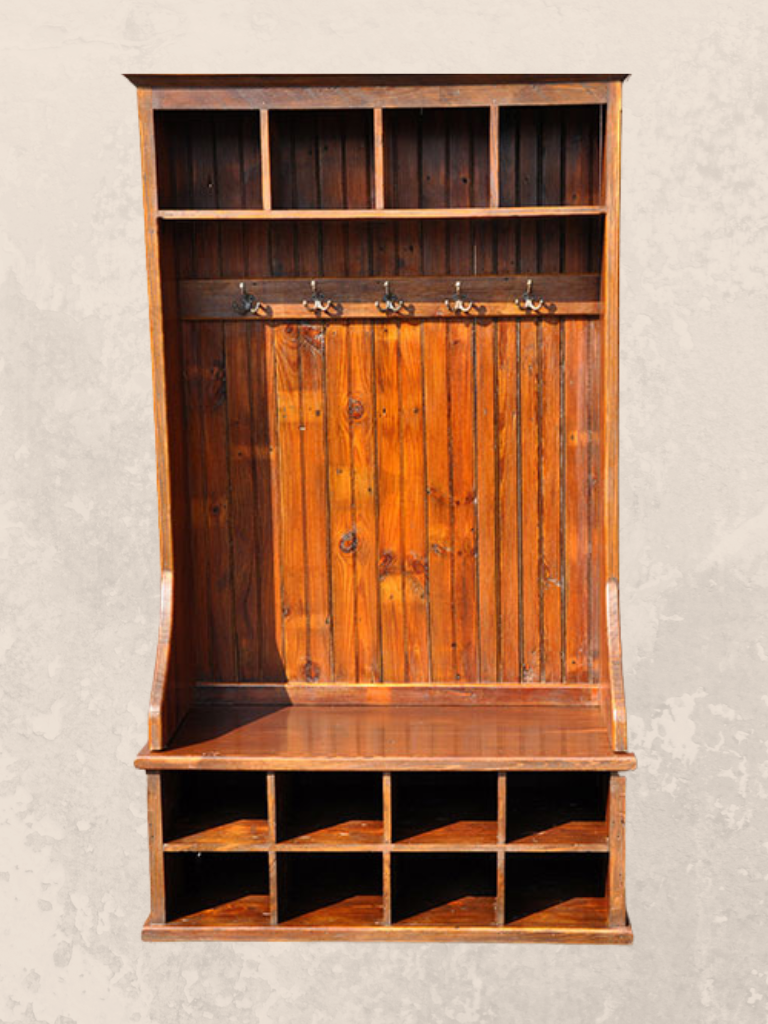 48 inch open reclaimed wood mudroom organizer with hooks