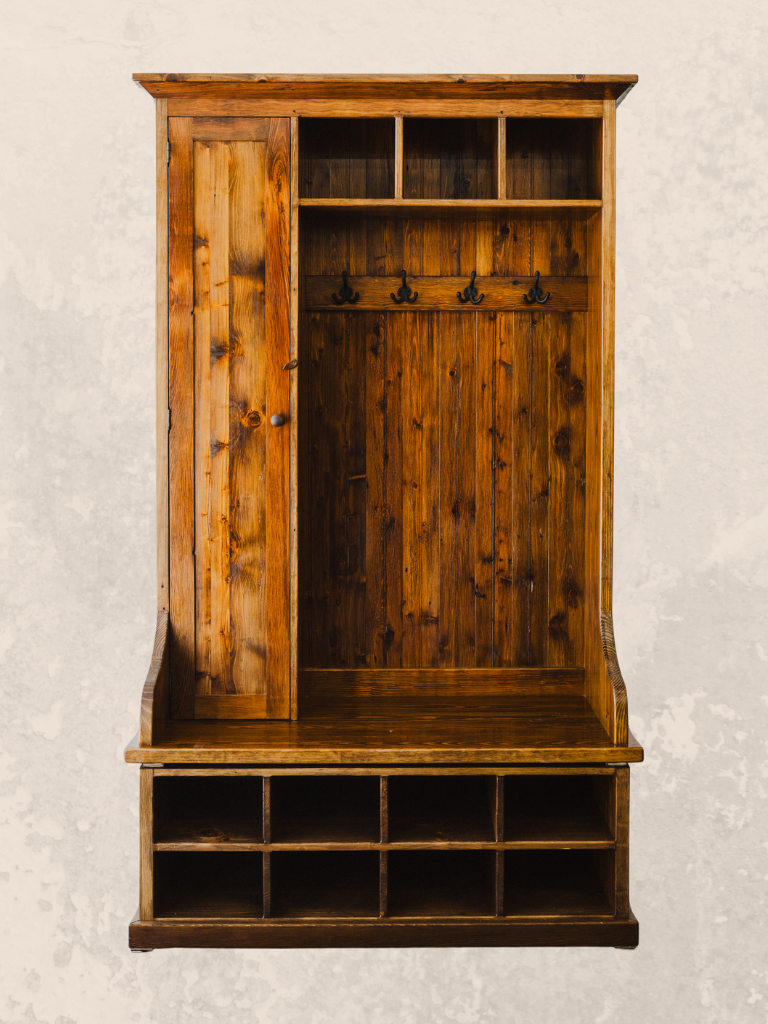 48 inch reclaimed wood mudroom organizer with door