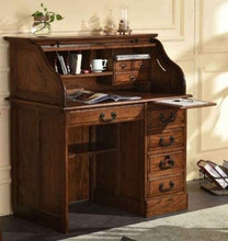 Roll Top Desk Solid Wood Deluxe Executive Oak 54Wx28Dx49H BW Classic Home  Office Organizer