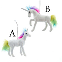 Furry Unicorn Ornament With Rainbow Mane and Tail 4.5in. - Country