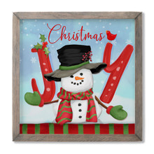 Christmas Joy with Cute Snowman - Framed Wooden Sign 13x13 - Country ...