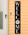 Outdoor Sign - Welcome - Black With White Daisy - Vertical Porch Board 8x47