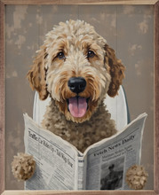 Doodle Dog Reading The Paper on the Toilet - Silly Bathroom Wood