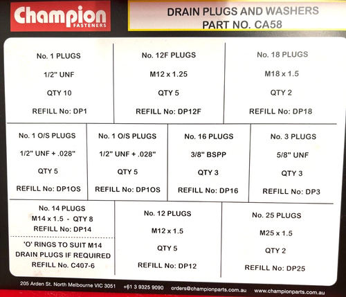Champion Drain (Sump) Plug Assortment Kit Champion Drain (Sump) Plug Assortment Kit