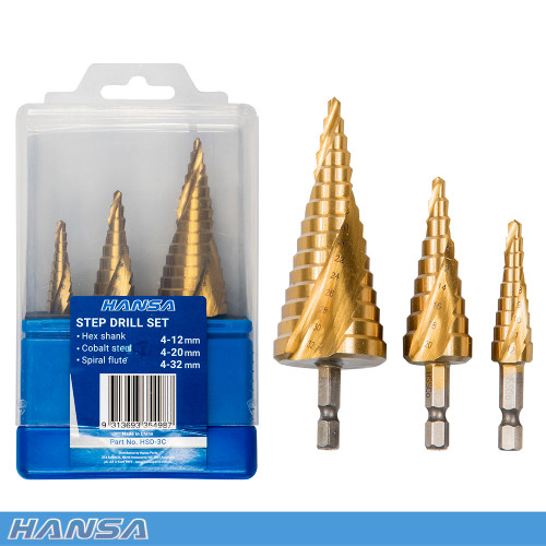 HANSA 3 PIECE STEP-DRILL SET – COBALT STEEL