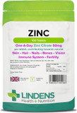 Lindens Zinc Citrate 50mg - 100 Vegan Tablets - Immune Function, Fertility, Healthy Bones, Vision, Hair, Nails and Skin - Made in The UK | (3+ Months Supply) | Letterbox Friendly