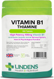 Lindens Vitamin B1 Thiamine Tablets - 100 Pack - for Heart, Immune and Psychological Function & Energy Release - UK Manufacturer, Letterbox Friendly