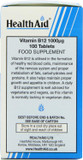 HealthAid Vitamin B12 (Cyanocobalamin) 1000ug - Prolong Release - 100 Tablets