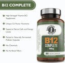 Barefoot Nutrition - B12 Complete, High Strength Supplement, Methylated B 12 (1000µg) - with Cofactors Methyl folate (400µg) & D-Biotin (400µg) - 60 x 1 A Day Vegan-Friendly Capsules